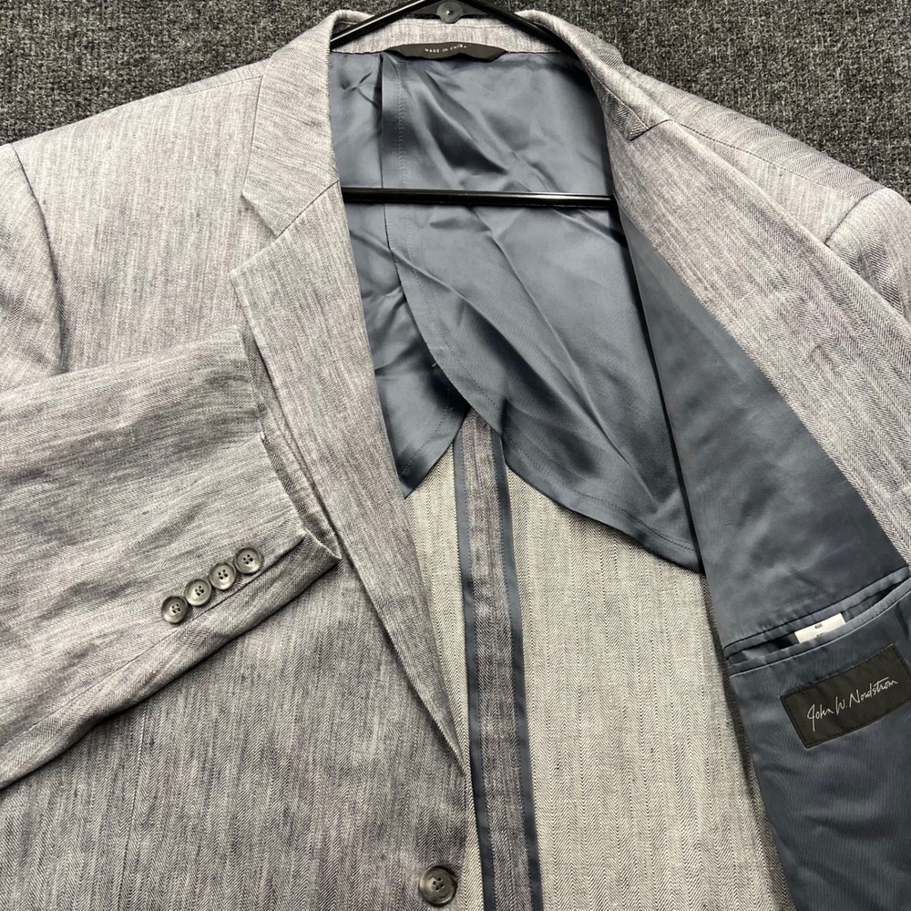 John W Nordstrom 48R Blazer Gray Linen Herringbone E Ormezzano Sport Coat